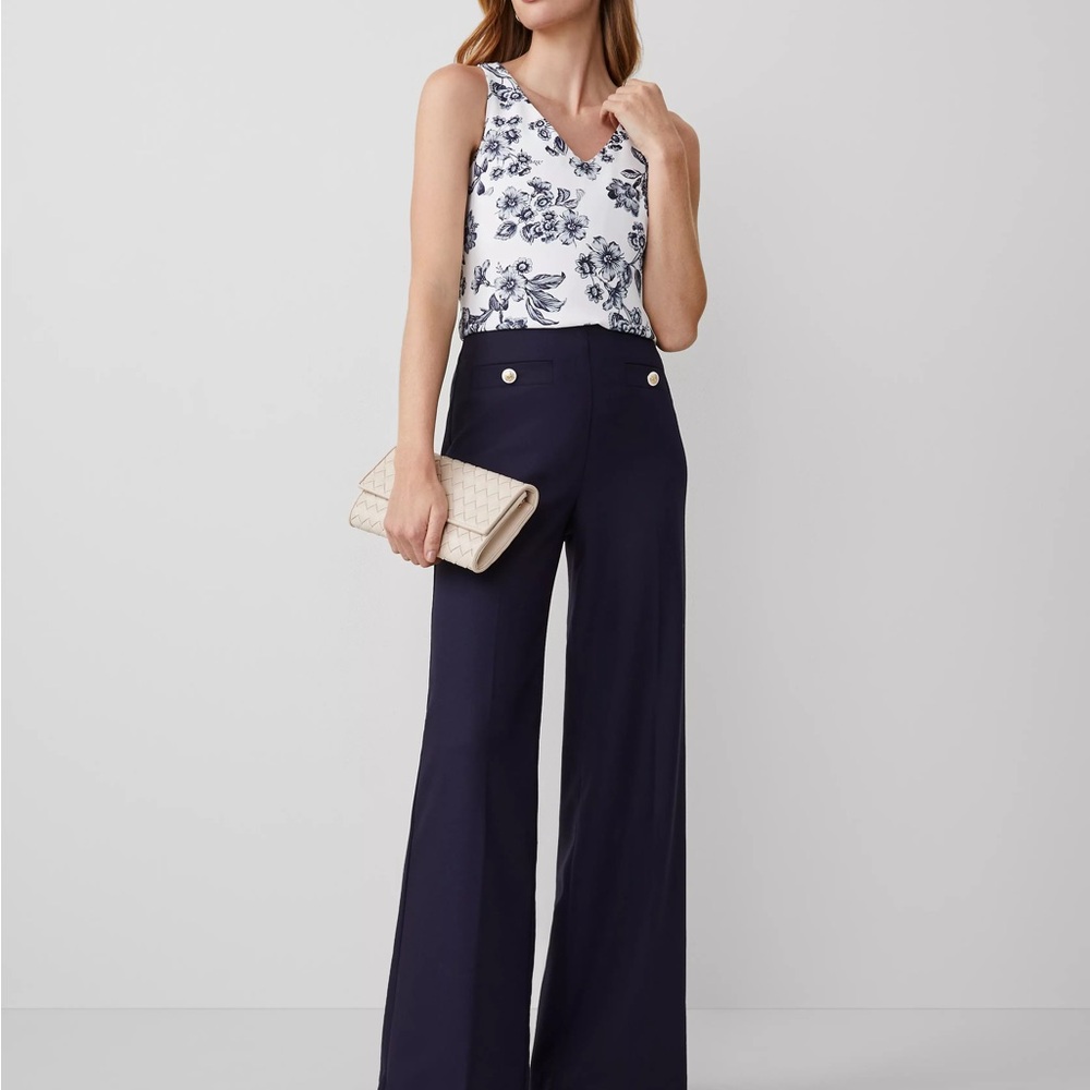 Ann Taylor Navy The Button Trim Sailor Wide-Leg Pant